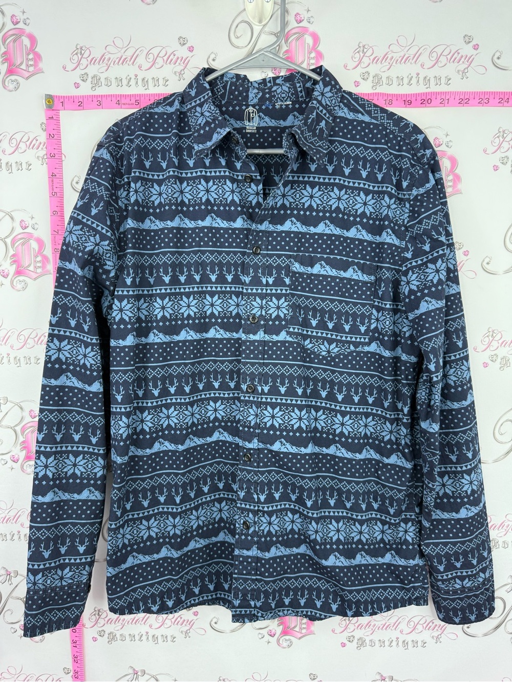 Shirt Aztec winter isle Men's Navy & Light Blue Patterned Button-Up Shirt